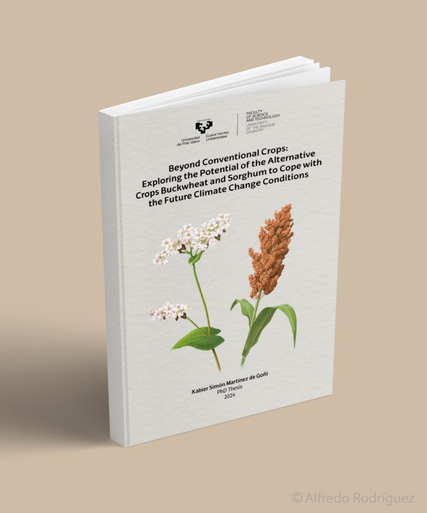 Portada de una tesis con ilustraciones sobre cultivos de sorgo y trigo sarraceno